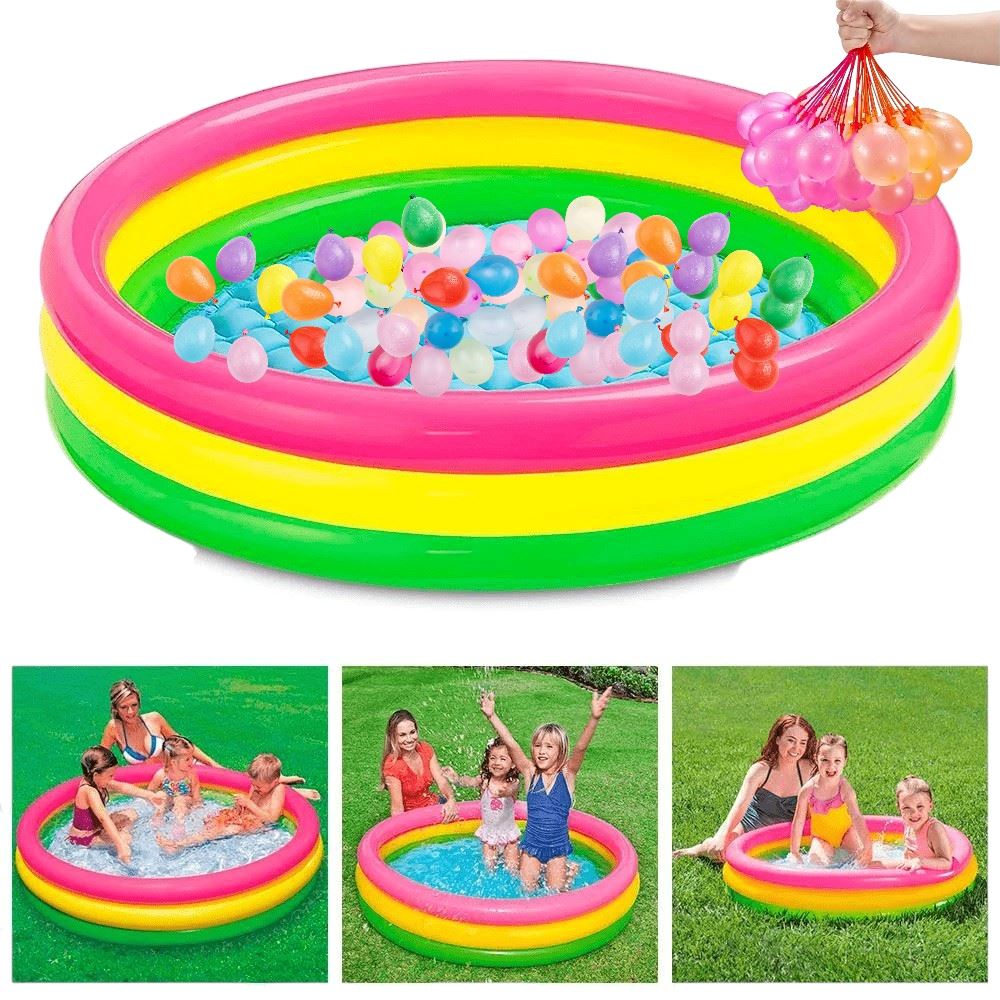 Piscina inflable circular 150cm diámetro + 3 Ramillete de 111 Globos